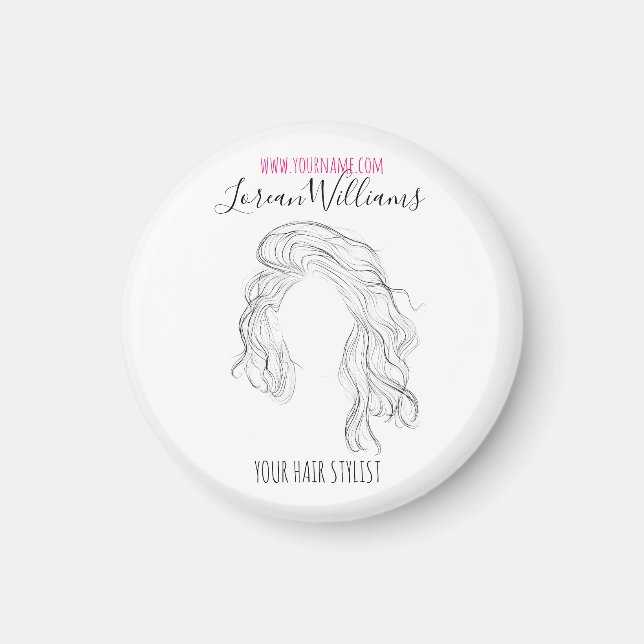 Minimalist Line Art Long Wavy Natural Hair Stylist Magnet (Front)