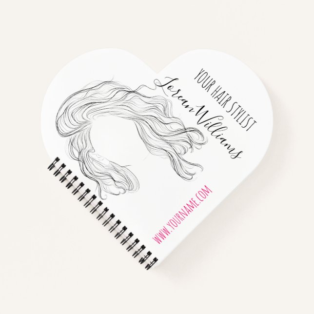 Minimalist Line Art Long Wavy Natural Hair Stylist Notebook (Front)