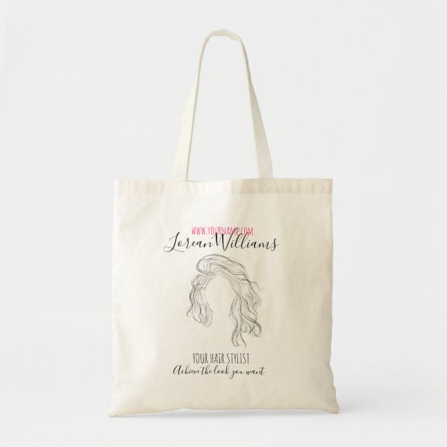 Minimalist Line Art Long Wavy Natural Hair Stylist Tote Bag (Front)