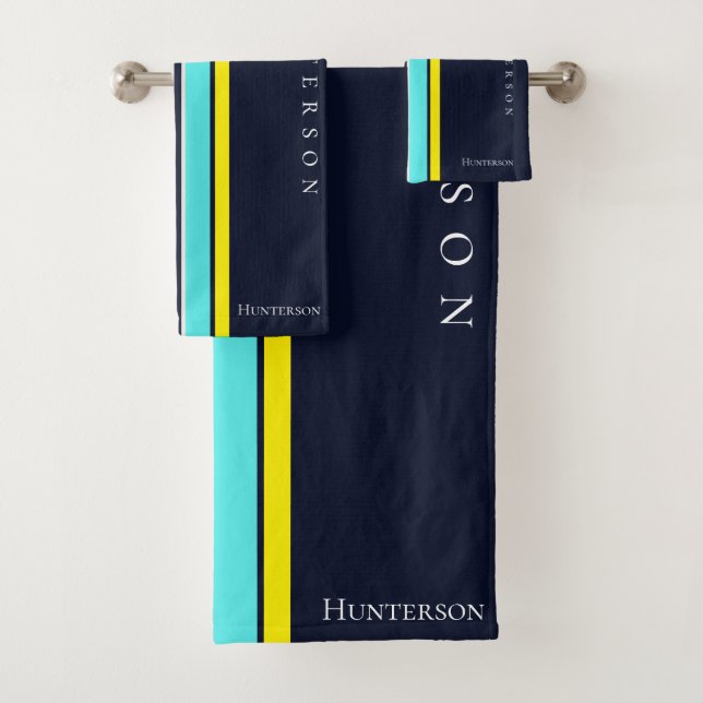 Minimalist Line Art Monogrammed Family Name Bath Towel Set (Insitu)