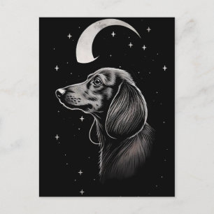 Minimalist Line Art Of a Dachshund On a Moon Postcard