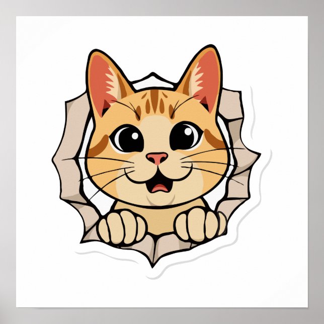 Minimalist Line Art of Cat Peeking Poster (Front)
