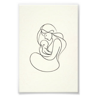 Minimalist Line Art of Mum and Baby Photo Print