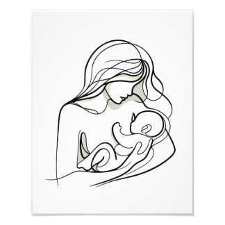 Minimalist Line Art of Mum and Baby Photo Print