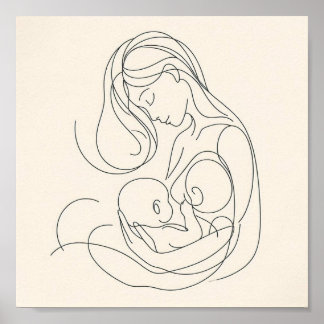 Minimalist Line Art of Mum and Baby Poster