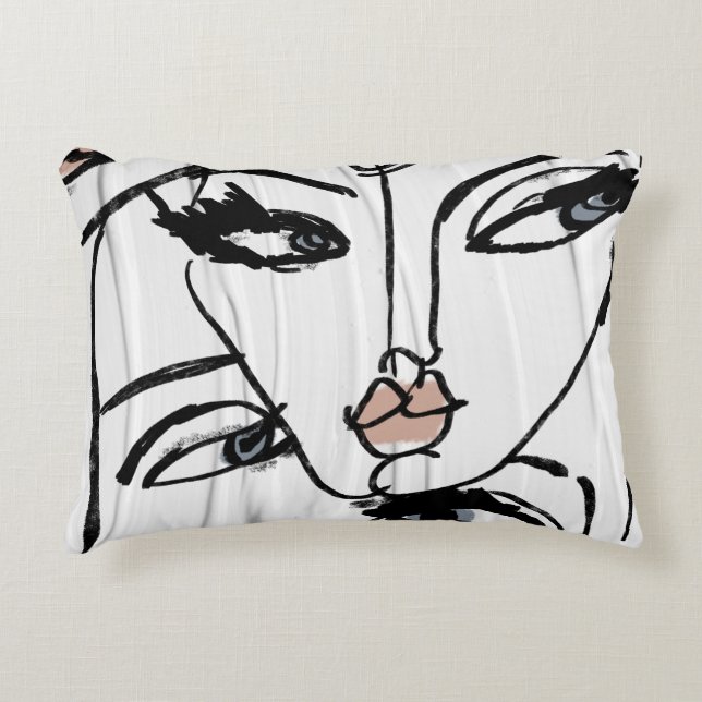 Minimalist line art of women faces decorative cushion (Front)