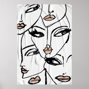 Minimalist line art of women faces poster