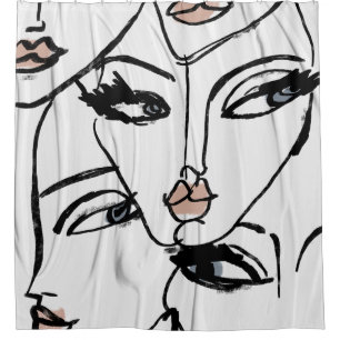 Minimalist line art of women faces shower curtain