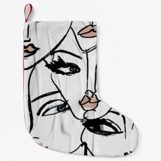 Minimalist line art of women faces small christmas stocking