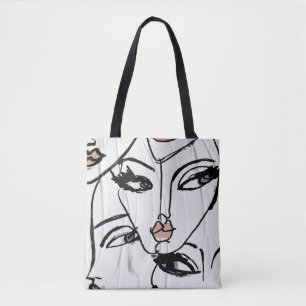 Minimalist line art of women faces tote bag