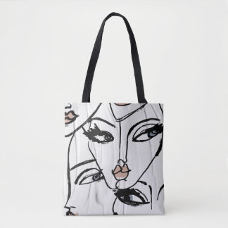 Minimalist line art of women faces tote bag
