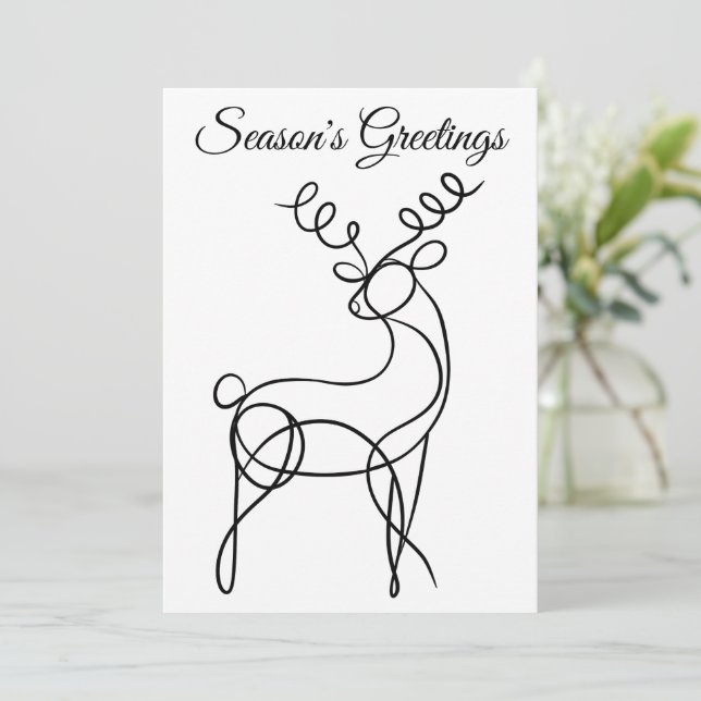 Minimalist Line Art Reindeer Season’s Greetings Holiday Card (Standing Front)