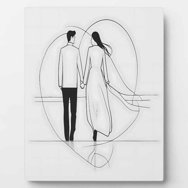 Minimalist Line Art Romantic Couple Holding Hands Plaque (Front)