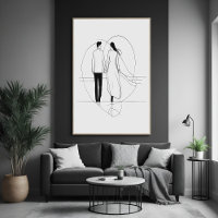 Minimalist Line Art Romantic Couple Holding Hands