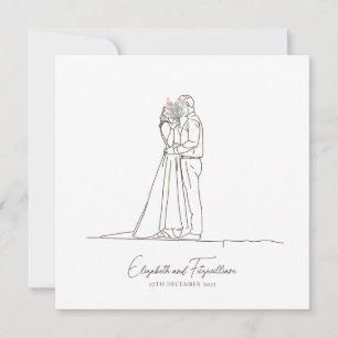 Minimalist Line Art Romantic Couple with Flowers  Invitation