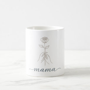 Minimalist Line Art Rose "Mama" Aesthetic Coffee M Mug