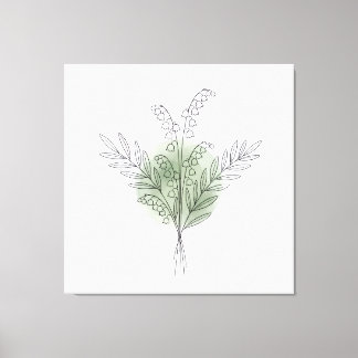 Minimalist Line Art Sage Green Flower Watercolor Canvas Print