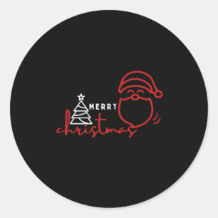 Minimalist Line Art Santa Tree Black Modern Classic Round Sticker