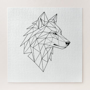 Minimalist Line Art Wolf Face Graphic Tee Jigsaw Puzzle