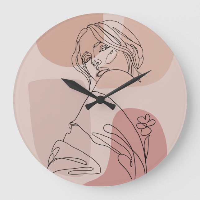 Minimalist Line Art Woman Drawing Fashion Art Large Clock (Front)