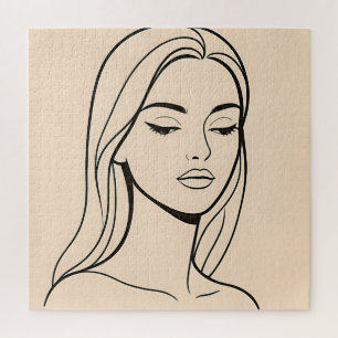 Minimalist Line Art Woman Portrait Elegant Beauty Jigsaw Puzzle