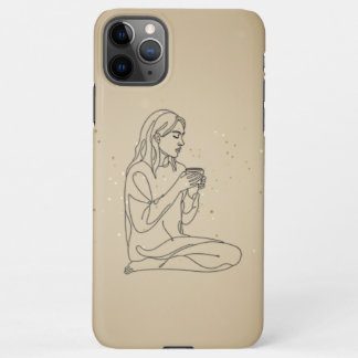 Minimalist Line Art Woman with Coffee | Cozy Aesth iPhone 11Pro Max Case