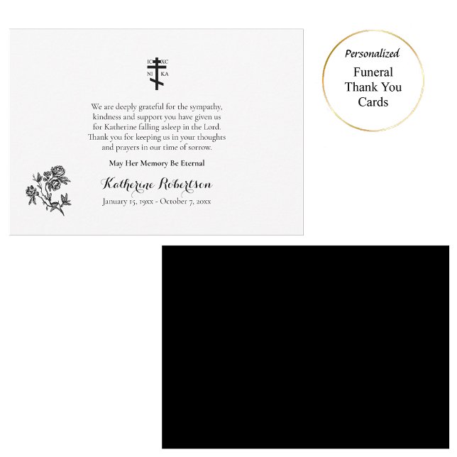 Minimalist Line Drawing Roses Orthodox Funeral Thank You Card (Creator Uploaded)
