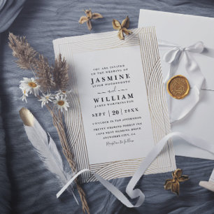 Minimalist Line Gold Elegant Modern Chic Wedding Invitation