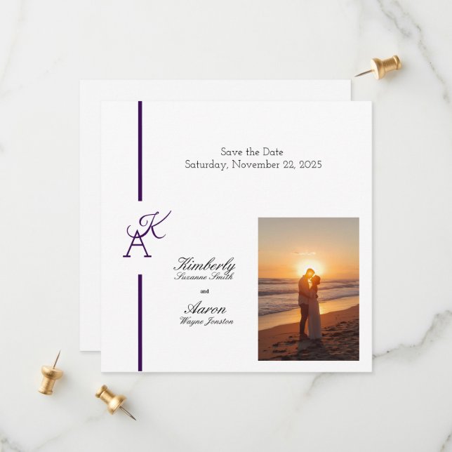 Minimalist Line Initial Wedding Invite  (Front/Back In Situ)