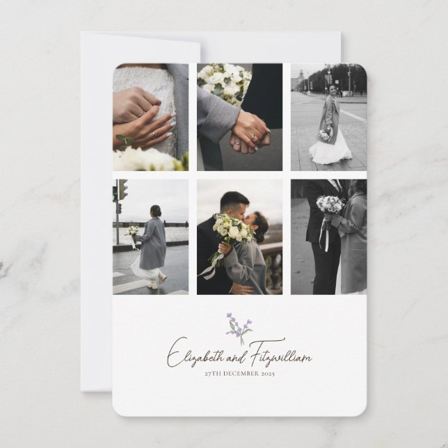 Minimalist Line Romantic Lavender Hand in Hand  Thank You Card (Front)