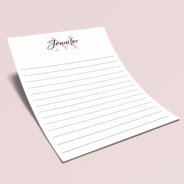 Minimalist Lined Personalised Monogram Stationery (Create your own girly chic monogram.)