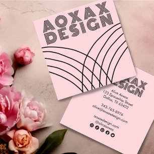 Minimalist Lines Abstract Shapes Unique Pink Square Business Card
