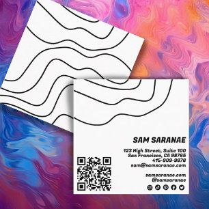 Minimalist Lines Abstract Unique Graphic BW QR Square Business Card