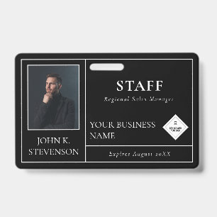 Minimalist Lines Black Photo & Logo ID Badge