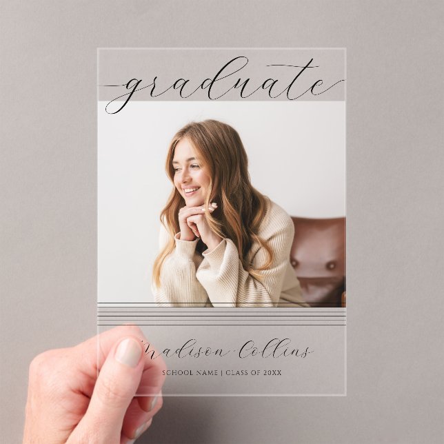 Minimalist Lines Graduation Photo Acrylic Invitations (Insitu (Handheld))