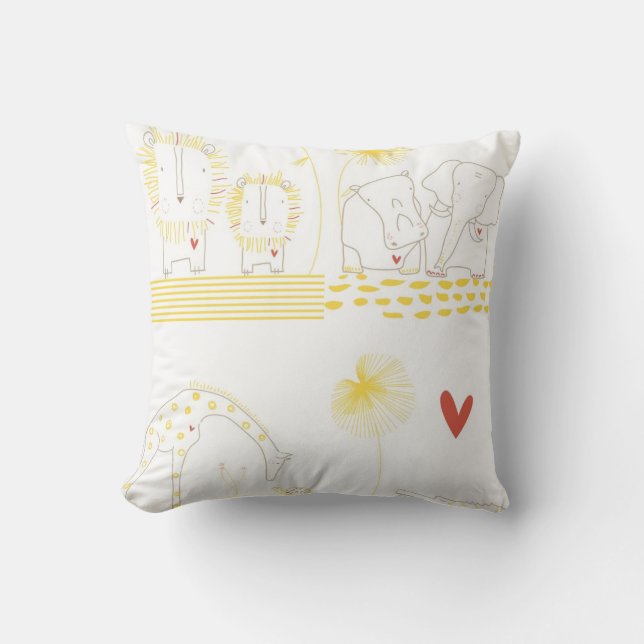 Minimalist Lion, Turtle, Crocodile and Giraffe Cushion (Front)