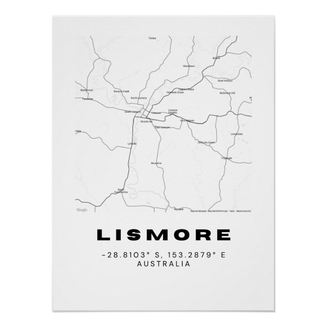 Minimalist Lismore Map with Coordinates | Poster (Front)