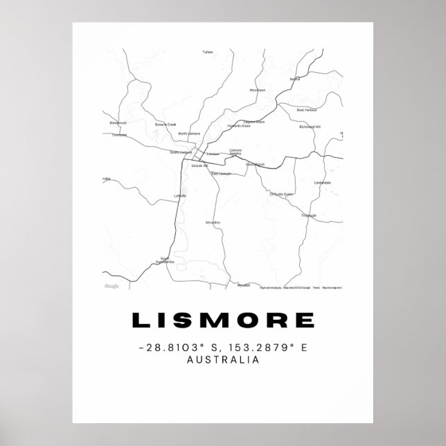 Minimalist Lismore Map with Coordinates Poster (Front)