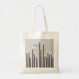 Minimalist lit black-line candles flames tote bag