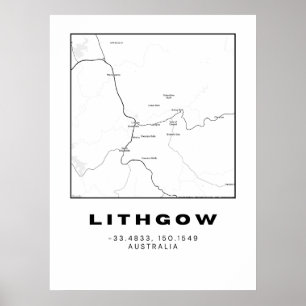 Minimalist Lithgow Map with Coordinates Poster
