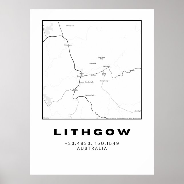 Minimalist Lithgow Map with Coordinates Poster (Front)