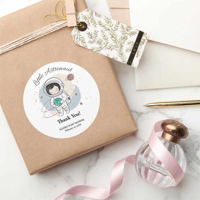 Minimalist Little Astronaut Baby Shower  Classic Round Sticker (Gifting)