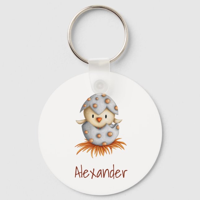 Minimalist Little Bird Hatching Personalised Key Ring (Front)