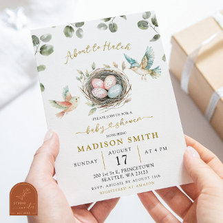 Minimalist Little Birdie Baby Shower Invitation