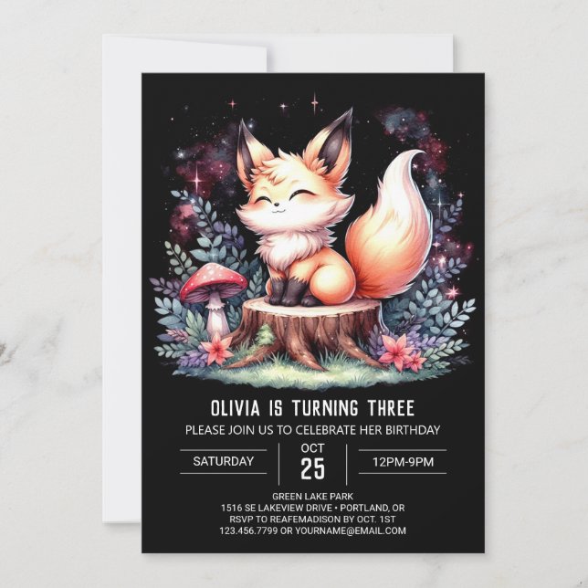 Minimalist Little Fox Birthday digital  Invitation (Front)
