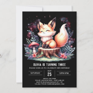 Minimalist Little Fox Birthday digital  Invitation