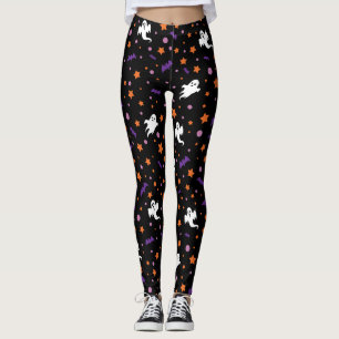 Minimalist Little Ghost and Star Black Halloween Leggings