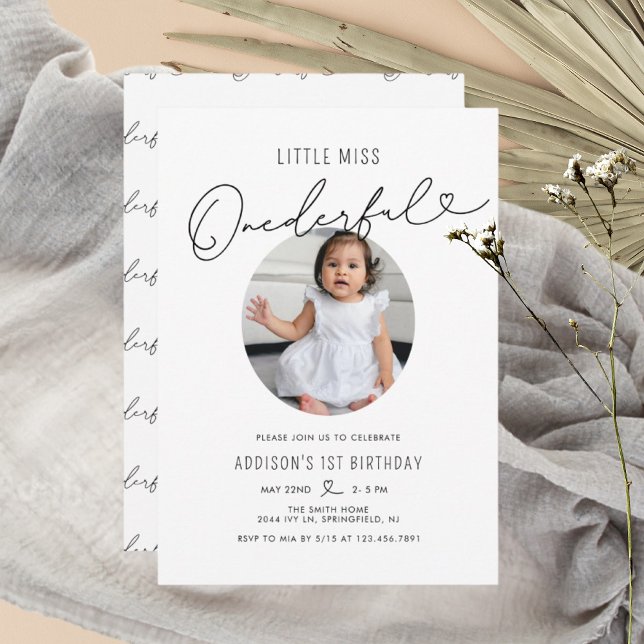 Minimalist Little Miss Onederful 1st Birthday  Invitation (Creator Uploaded)