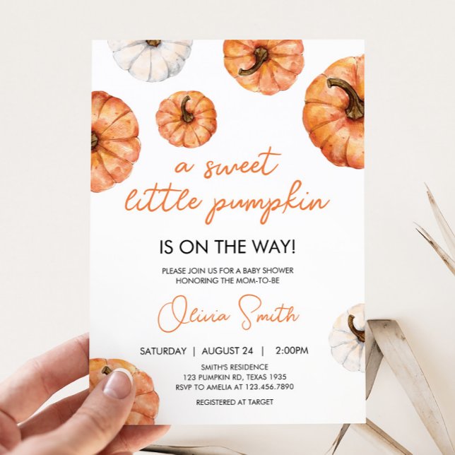Minimalist Little Pumpkin Baby Shower Invitation (Little Pumpkin Baby Shower Invitation)