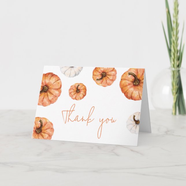 Minimalist Little Pumpkin Baby Shower Thank You Card (Front)